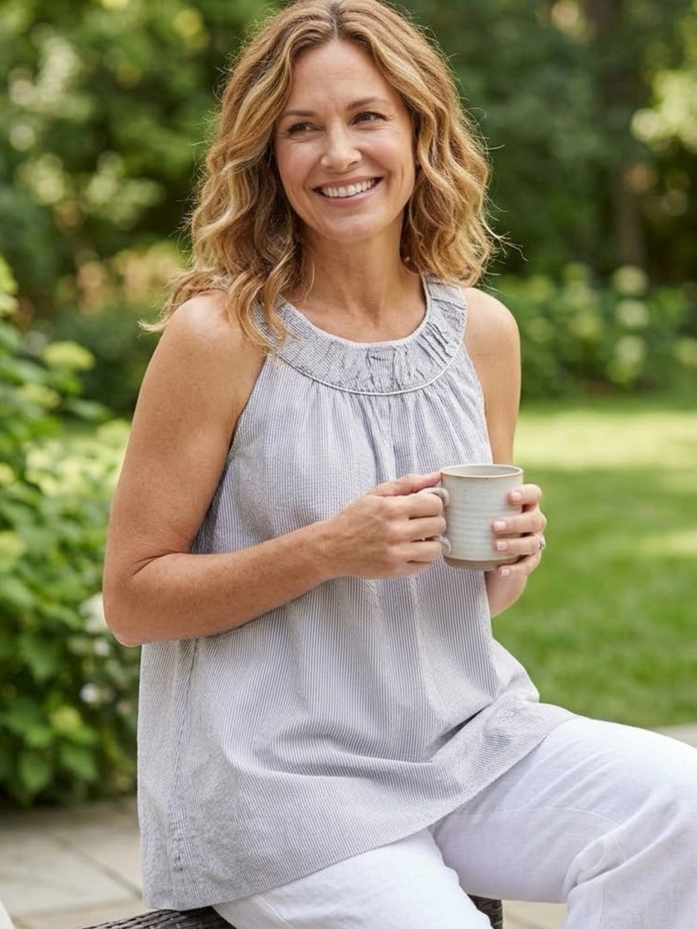 French Connection Striped Halter Top Blouse- Black and White